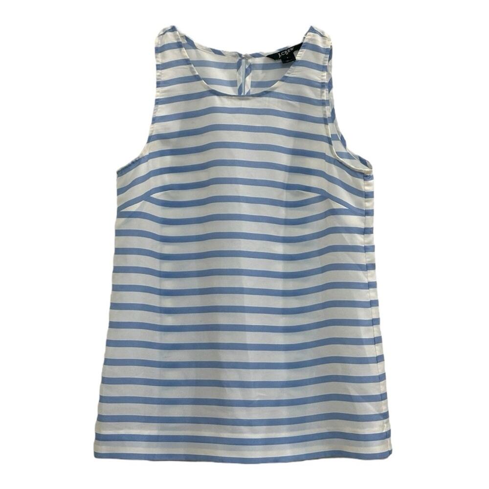 J. Crew Blue & White Striped Sleeveless Blouse 0 XS Coastal Nautical Preppy !